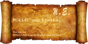 Miklóssy Etelka névjegykártya